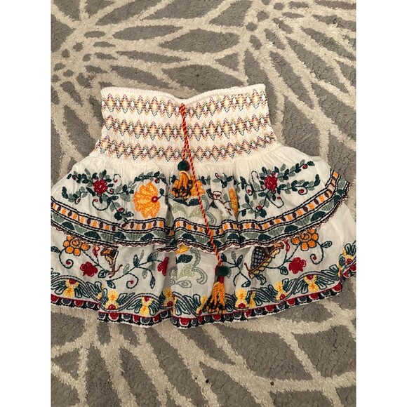 Zara Floral Embroidered Ruffle Mini Skirt with Tassels - Picture 2 of 5